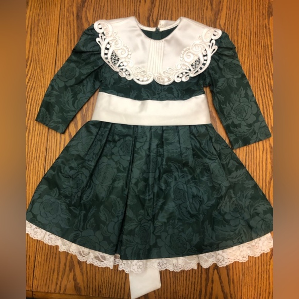 Vintage 1990s Baby Dress Ivory snd Deep Forrest Green 3T by C.I. Castro & Co.